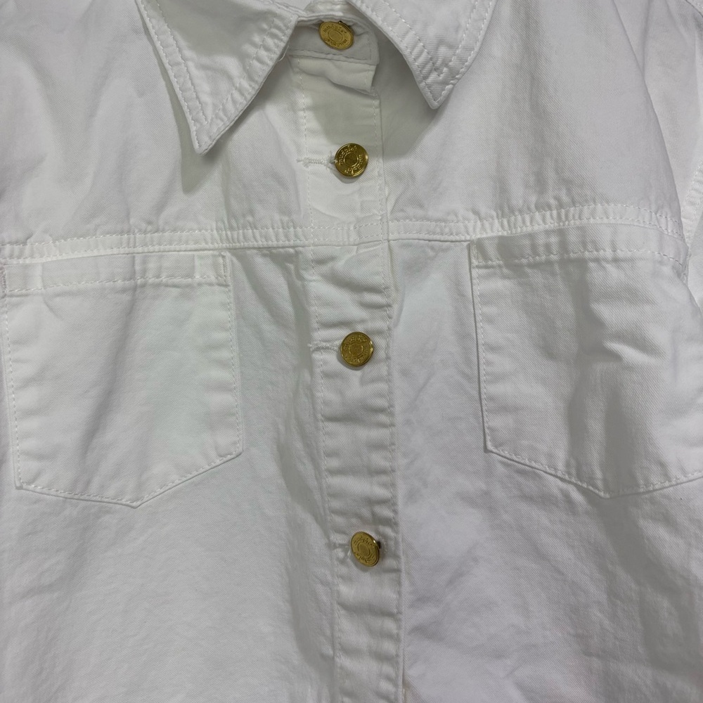 Mudpie White Cropped Boxy Women Jacket Blazer Lightweight XL Button Front - Picture 2 of 11